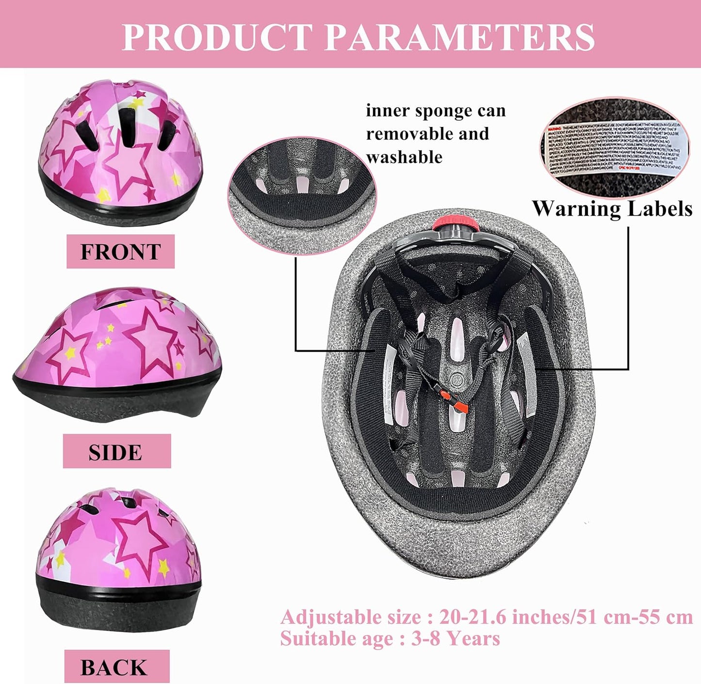 Kids Helmet Adjustable for Kids Ages 3-8 Years Old Boys Girls, Toddler Helmet with Protective Sports Gear Set Knee Elbow Pads Wrist Guards for Cycling Skateboard Scooter