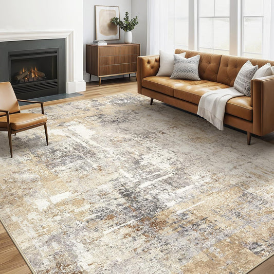 5x8 Area Rug Living Room: Machine Washable Large Abstract Modern Soft Rugs Stain Resistant Indoor Floor Non Slip Accent Carpet for Bedroom Nursery Playroom Office Dining Room Dorm Home- Gray Gold