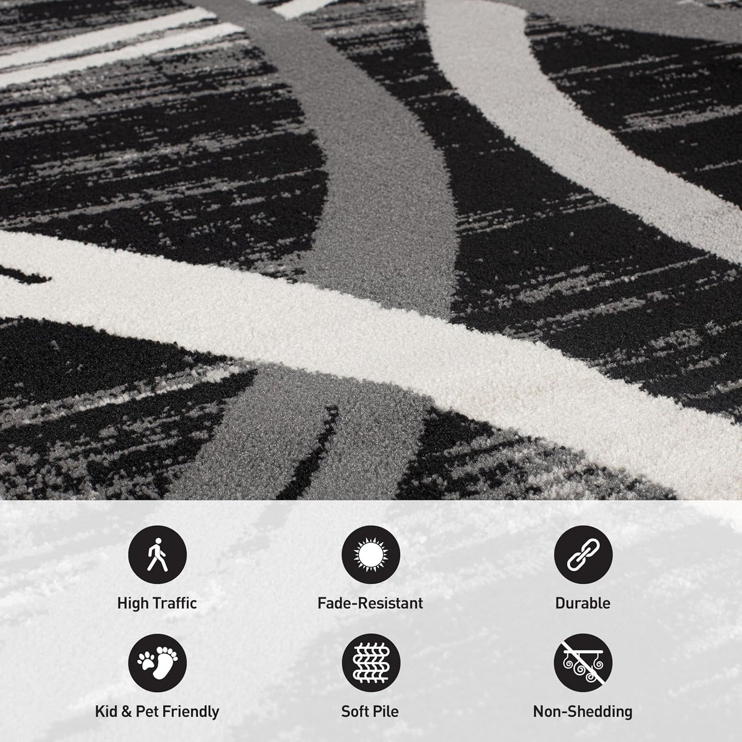 Rugshop Modern Wavy Circles Design Area Rug 2' x 3' Black