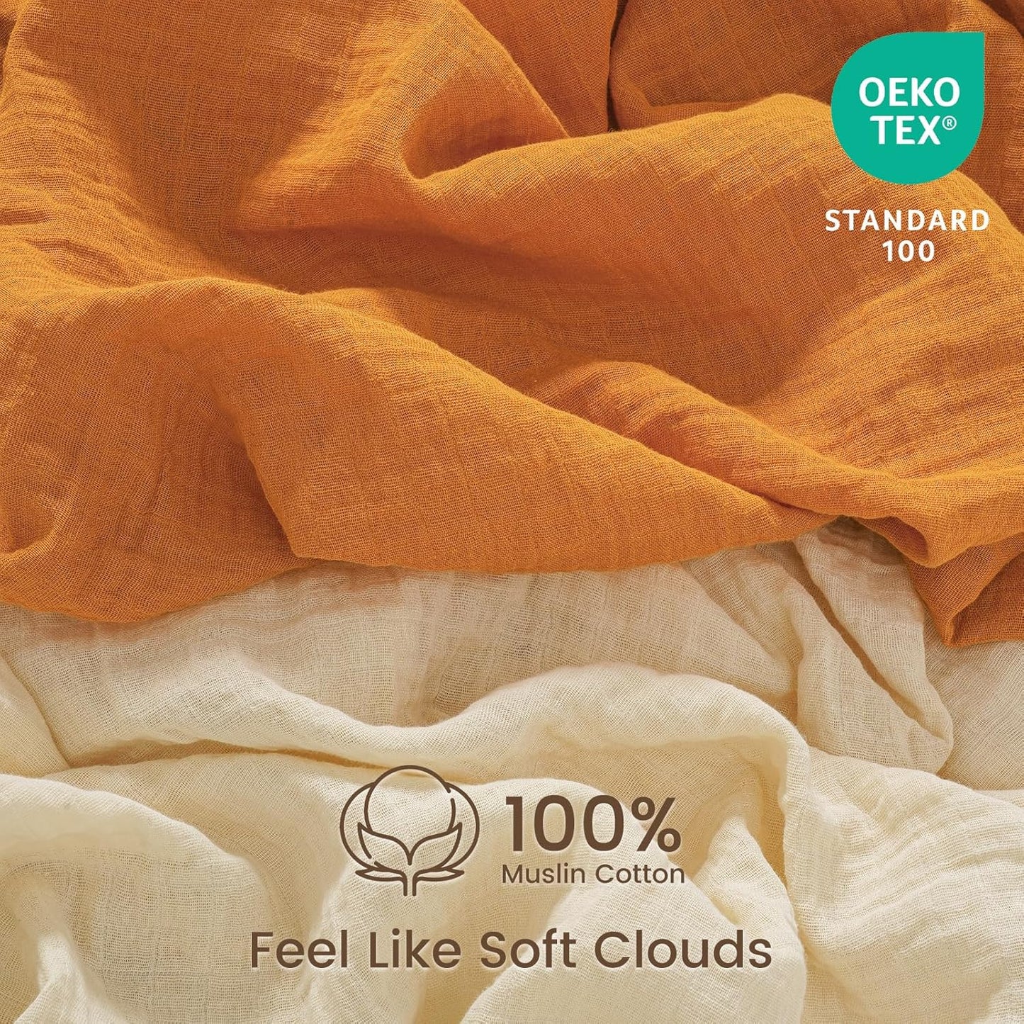 david's kids Muslin Crib Sheets for Boys Girls, 2 Pack 100% Cotton Soft Breathable Fitted Baby Sheet Set, 28x52 Inch Fits Standard Crib and Toddler Mattresses, Beige & Ginger