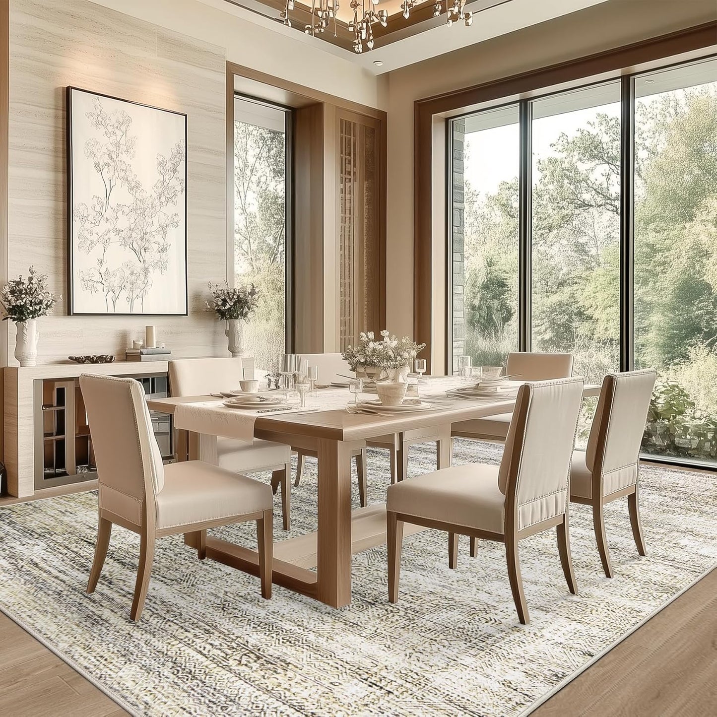 6x9 Area Rug Living Room Rugs - Washable Rug Large Modern Abstract Soft Thin Carpets Indoor Floor No Slip Vintage Carpet for Bedroom Under Dining Table Nursery Home Office Decor Nature