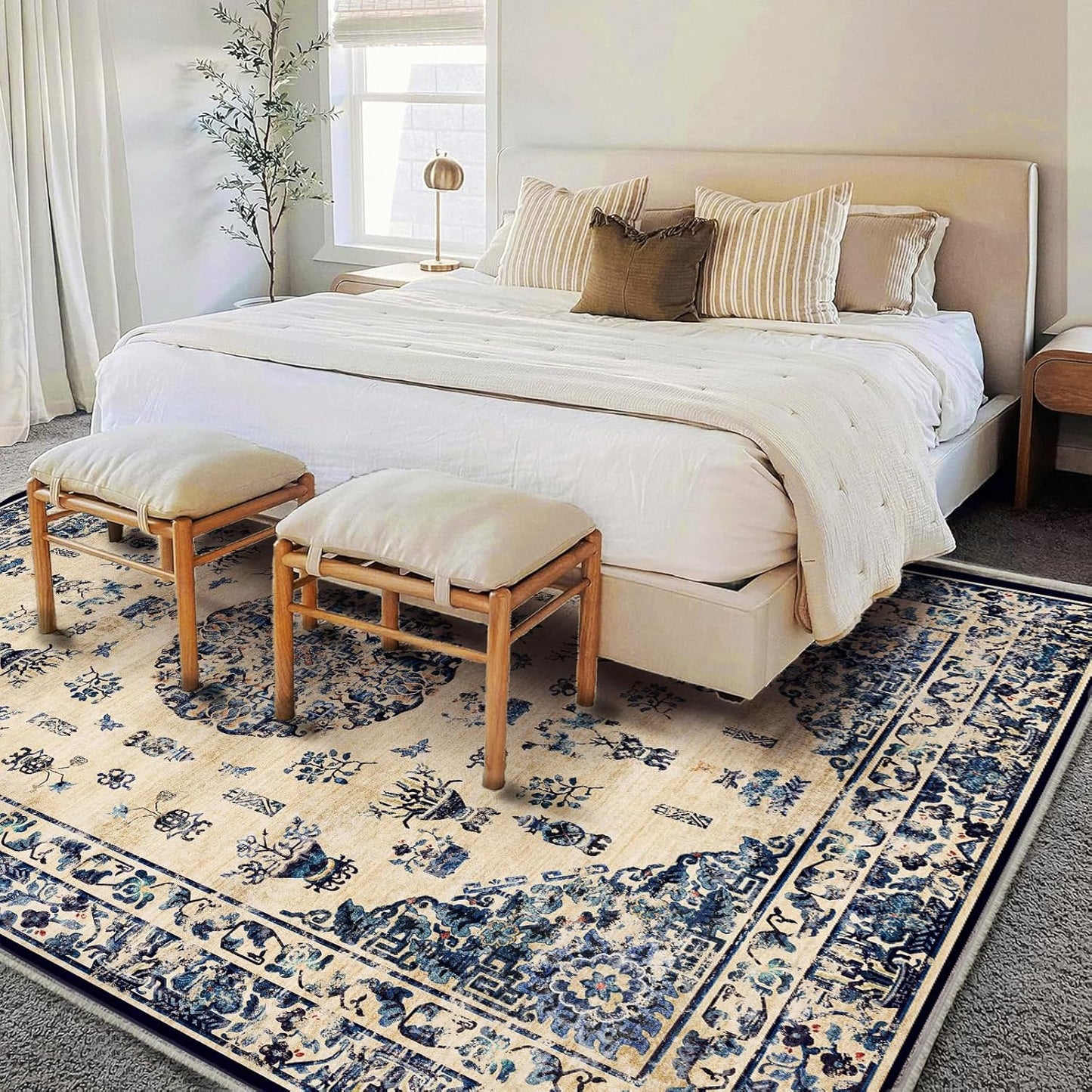 Washable Area Rug 10'x14' Boho Design Non-Shedding Easy Care Ideal for High Traffic Areas in Living Room Bedroom Office Coffee Table Kitchen Large Carpet