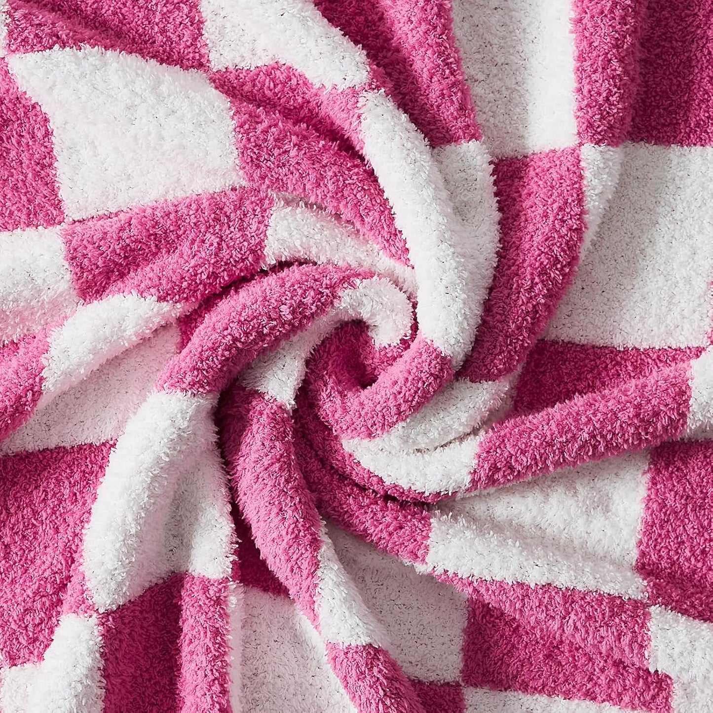 WRENSONGE Checkered Throw Blanket, Hot Pink Soft Cozy Fluffy Warm Hand Made Throw Blankets for Couch, Sofa, Chair, Bed, Camping, Picnic, Travel Lightweight Bed Blanket - 50"*70"