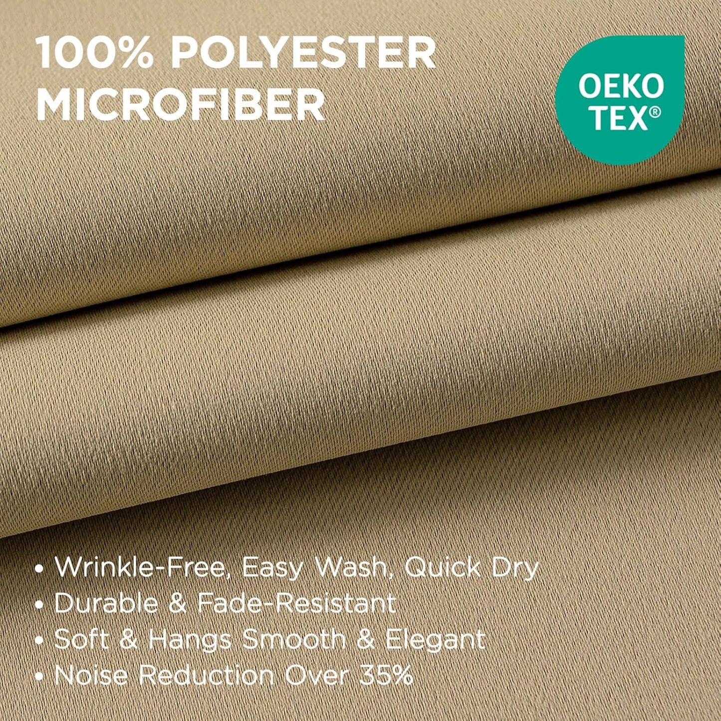 Joydeco Blackout Curtains 95 Inches Long 1 Panel, Thermal Insulated Long Curtains& Drapes 1 Piece, Room Darkening Grommet Drapes for Living Room Bedroom Window (W70 x L95 Inch, Beige)