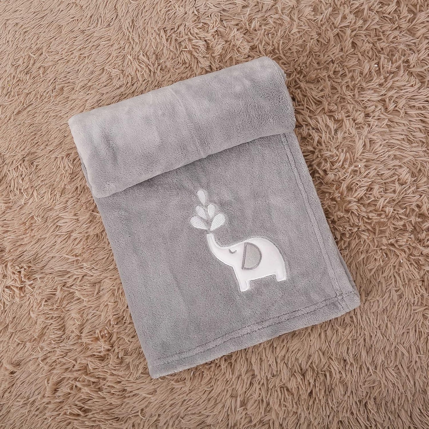 6 PCs Grey White Elephant Nursery Crib Bedding Set Quilt, Fitted Sheet, Skirt, Window Valance, Blanket, Diaper Organizer Baby Boy Elephant Theme Cot Bedding Set