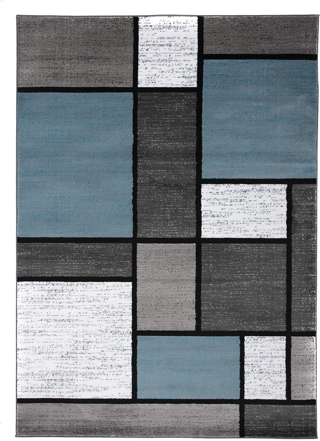 Rugshop Contemporary Modern Boxes for Home Office,Living Room,Bedroom,Kitchen Non Shedding Area Rug 10' X 14' Blue/Gray