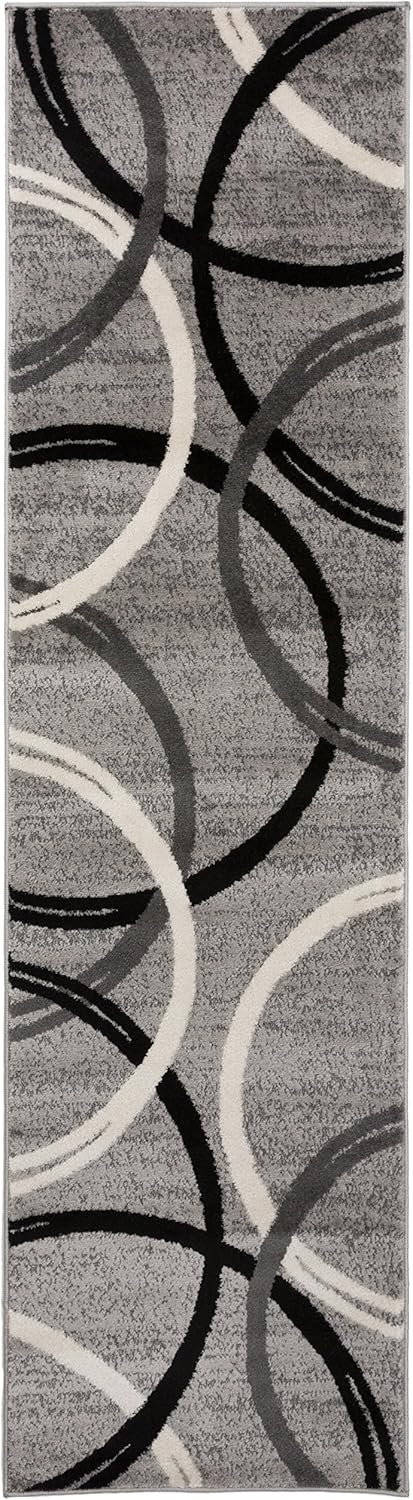 Rugshop Modern Wavy Circles Design Runner Rug 2'7" x 12' Gray