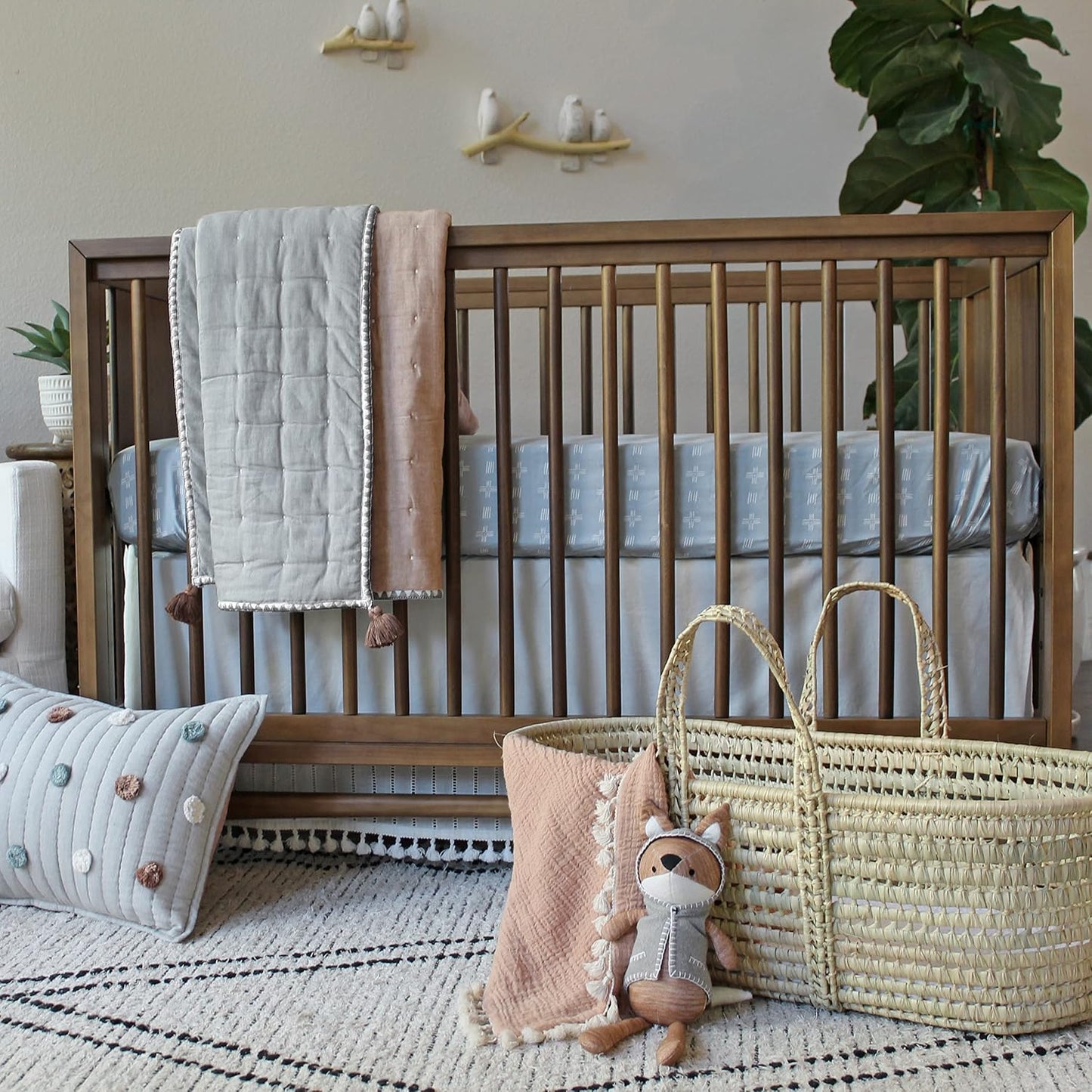 Crane Baby Soft Cotton Crib Mattress Sheet, Fitted Sheet for Cribs and Toddler Beds, Blue River Dash, 28”w x 52”h x 9”d