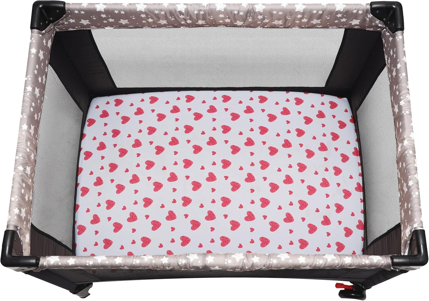 Pack and Play Sheets Fitted, 2 Pack Pack n Play Sheets for Graco Pack n Play Mattress, Unisex Playard Sheets for Boys Girls (Love & Pink, 38 X 26 Inch)