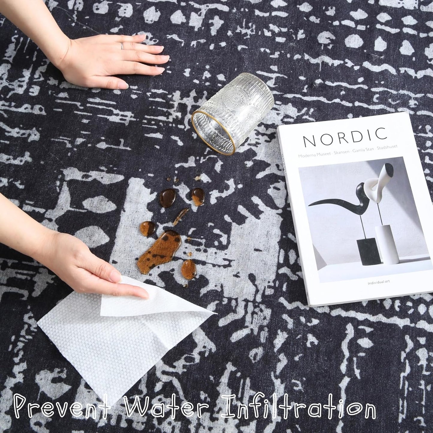 Area Rugs 8x10 Rug for Living Room Clearance Washable Boho Area Rug Non Slip Moroccan Vintage Low Pile Large Rug for Living Room, Bedroom, Farmhouse, Dining Room, Kids Playroom(Black)