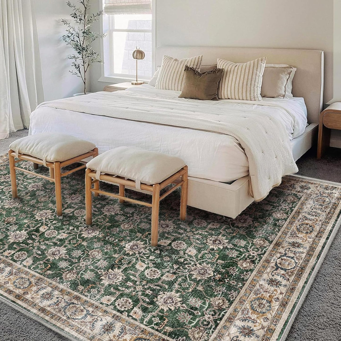 Washable Area Rug 9'x12' Retro Boho Design Non-Shedding Easy Care Ideal for High Traffic Areas in Living Room Bedroom Office Coffee Table Kitchen Large Carpet