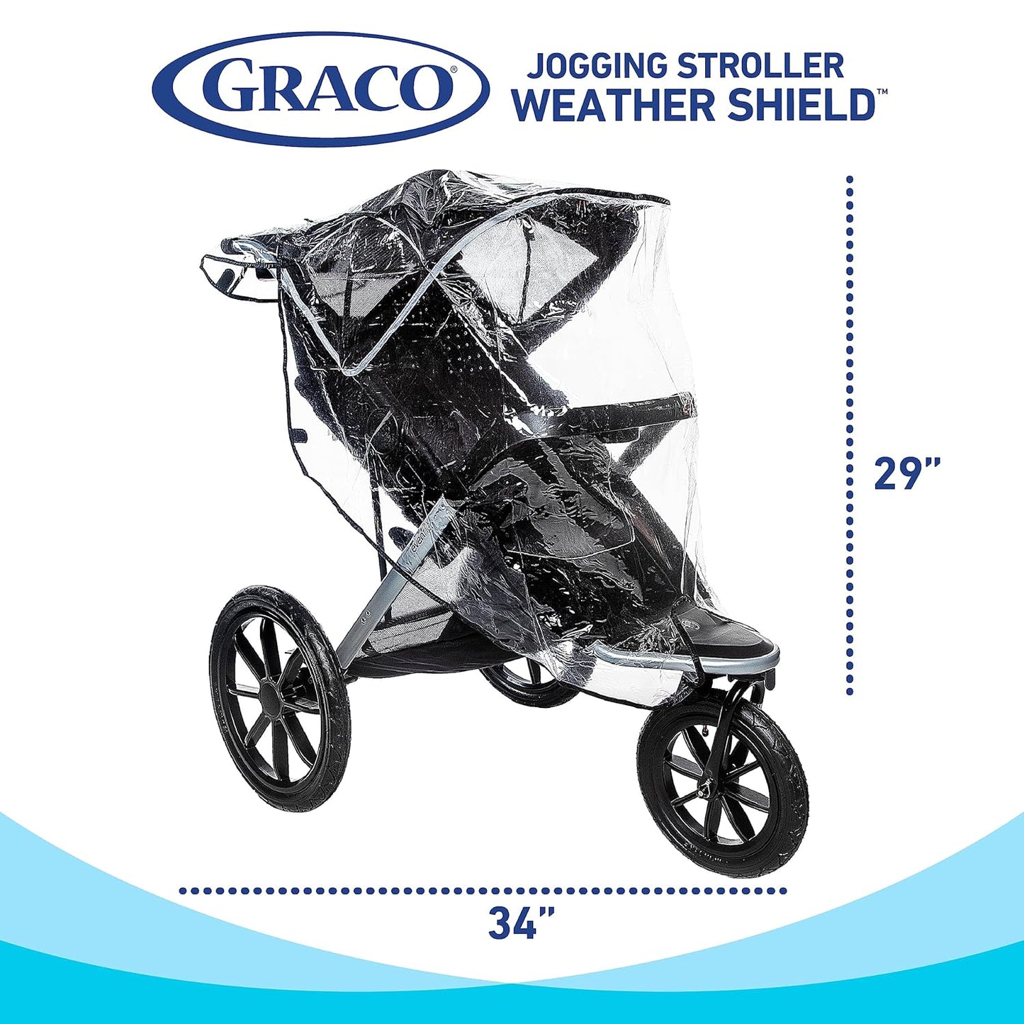 Graco Baby Jogging Stroller Universal Rain Cover, Ventilated Weather Shield, Waterproof, Windproof, Versatile Size to Fit Most Jogging Strollers, Vinyl, Clear, Plastic