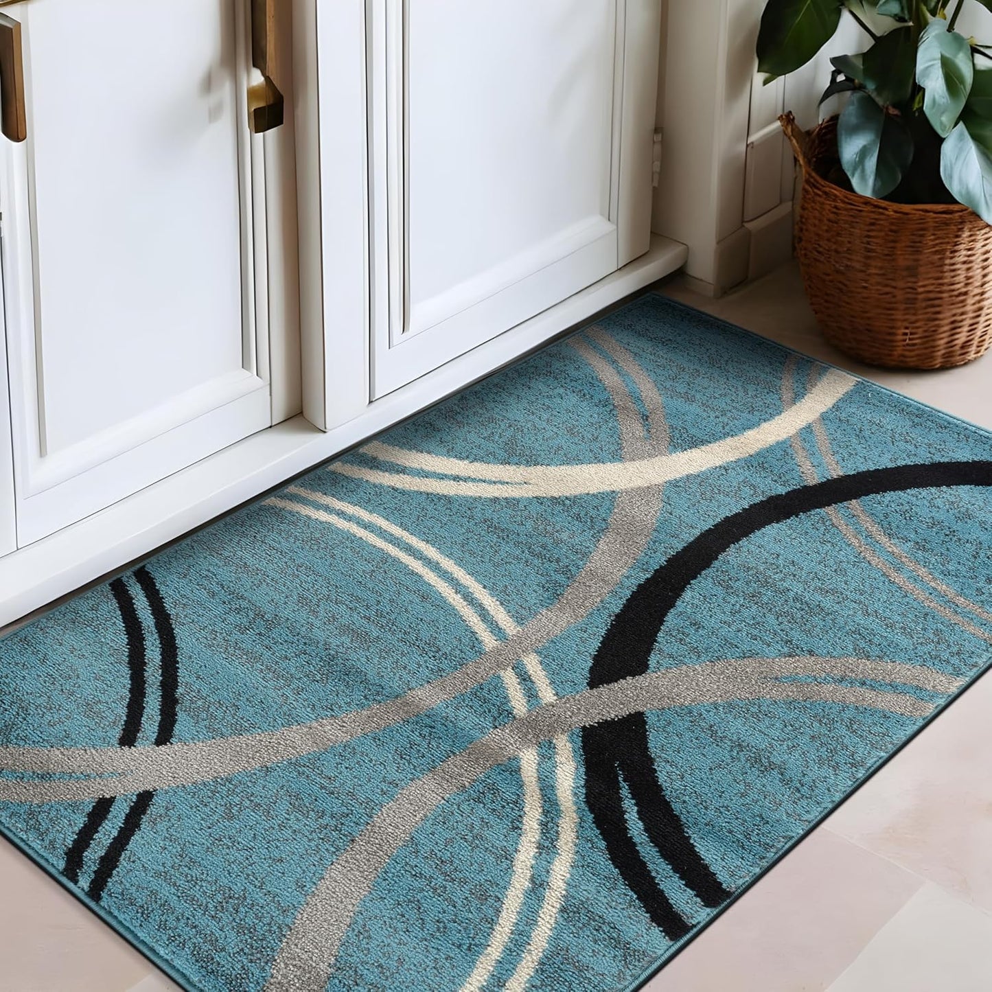 Rugshop Modern Wavy Circles Design Area Rug 2'7" x 4' Blue