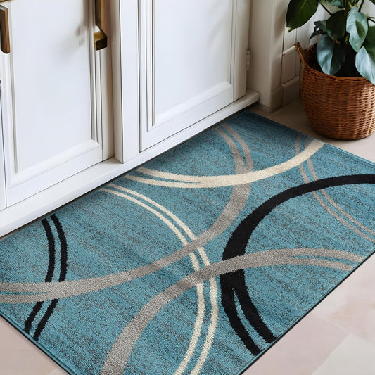 Rugshop Modern Wavy Circles Design Area Rug 2'7" x 4' Blue