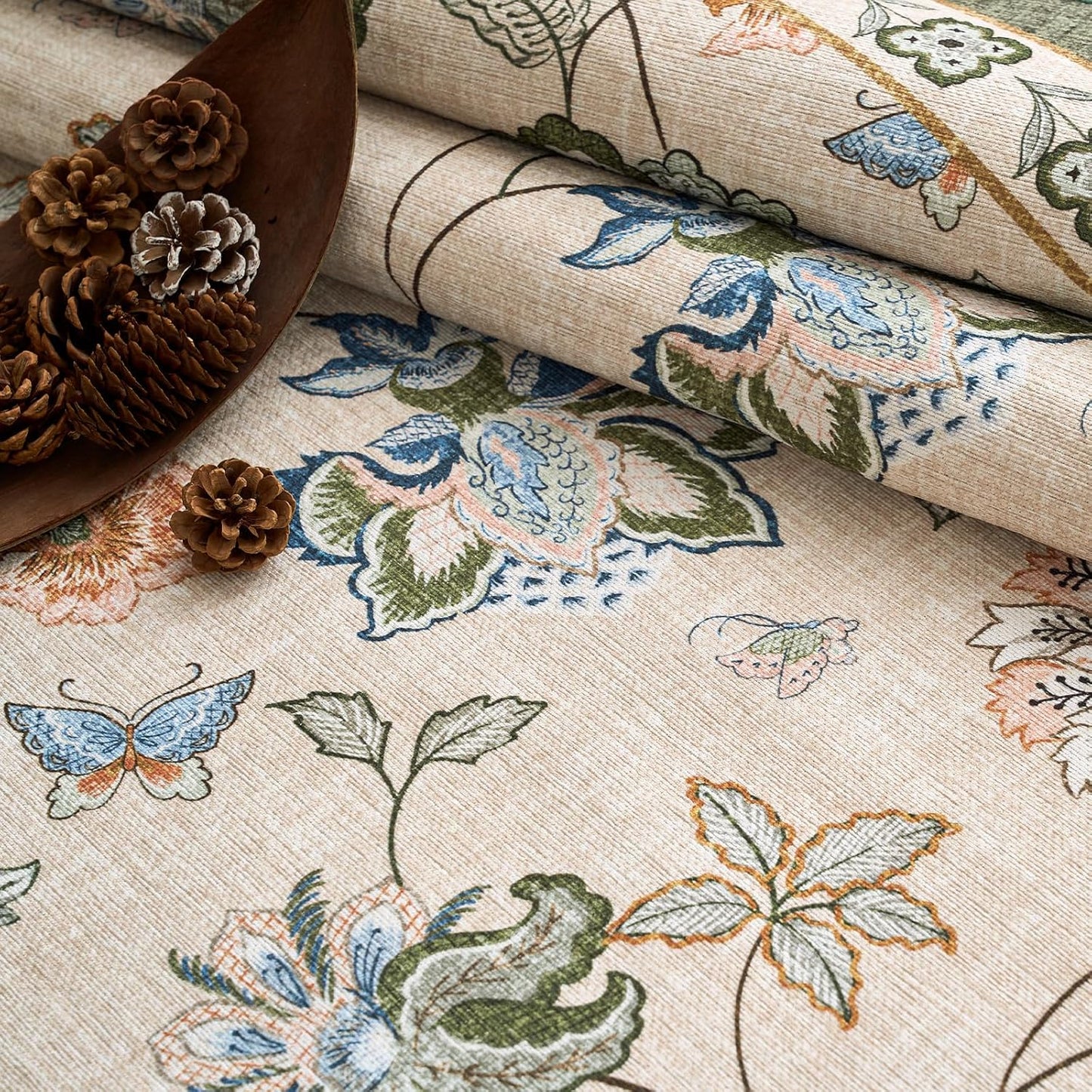 jinchan 3x10 Floral Runner Rug for Hallway Washable Kitchen Runner Vintage Romance Design Non Slip Thin Indoor Floor Cover Low-Profile Throw Carpet for Entryway Bathroom Bedroom Porch, Green/Beige