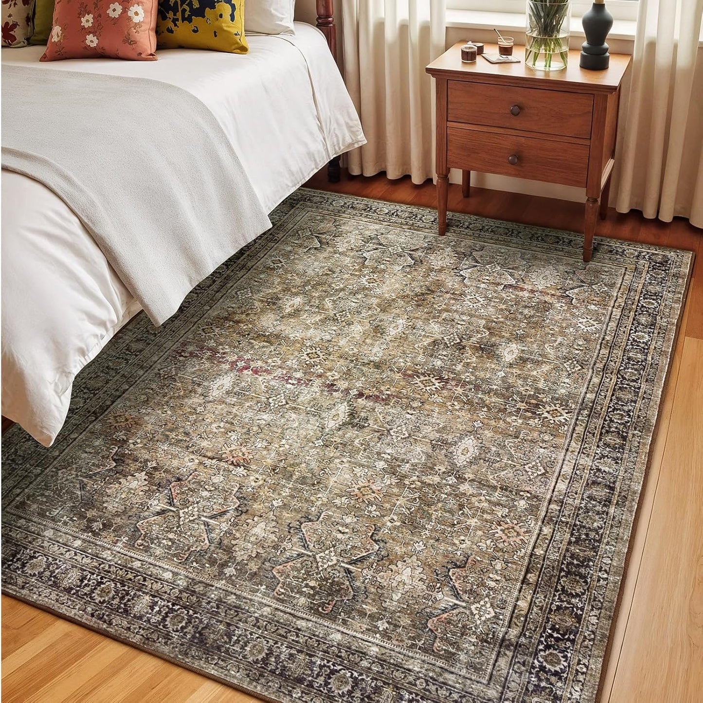 Lofus 5x7 Area Rug for Living Room,Brow Washable Area Rugs with Non-Slip Backing,Soft Neutral Carpets for Bedroom Dining Room Home Office Indoor Nursery