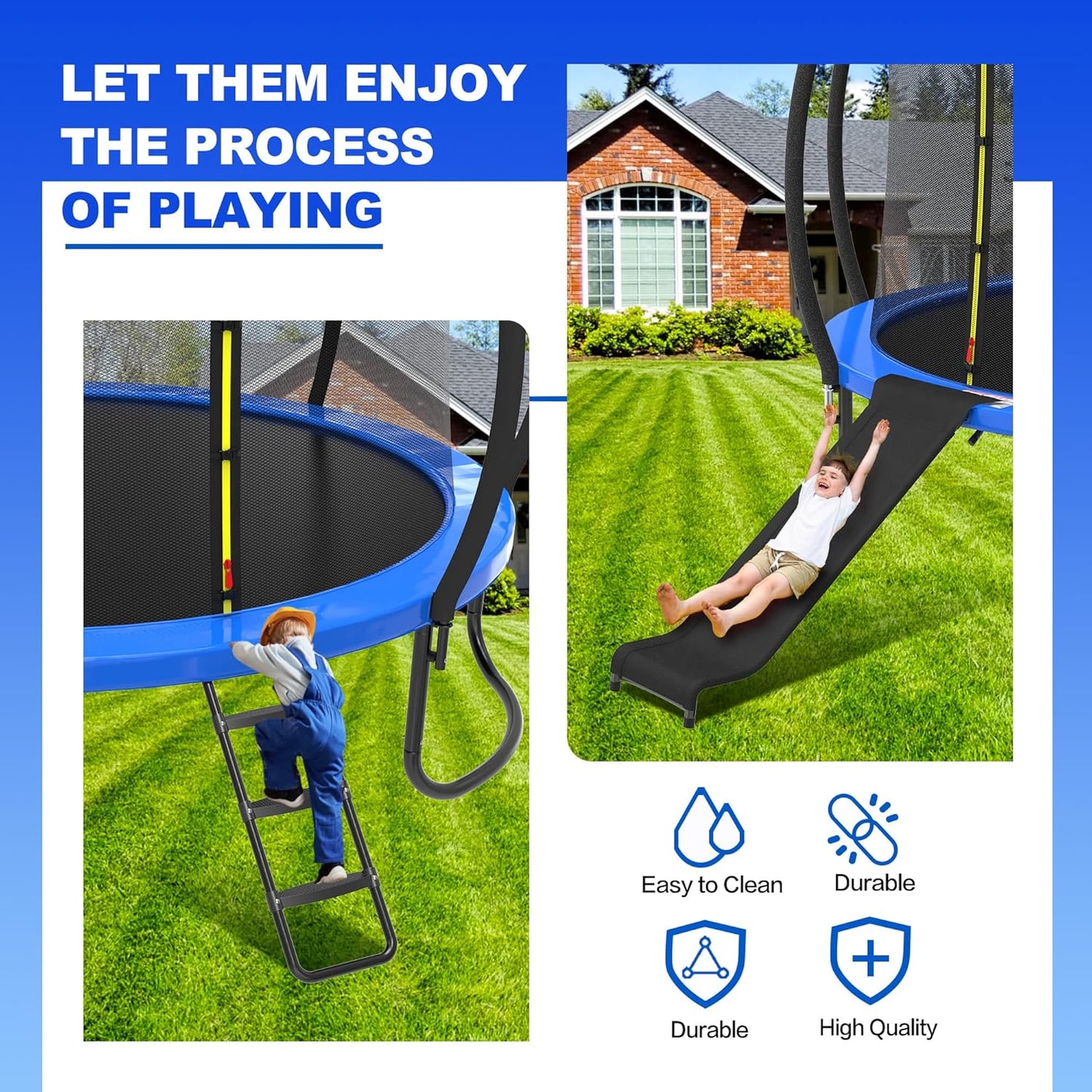 Universal Trampoline Ladder Slide kit, 3 Steps Wide Step for Trampoline, Trampoline Accessories Slide with Buffer Section for Children Kids
