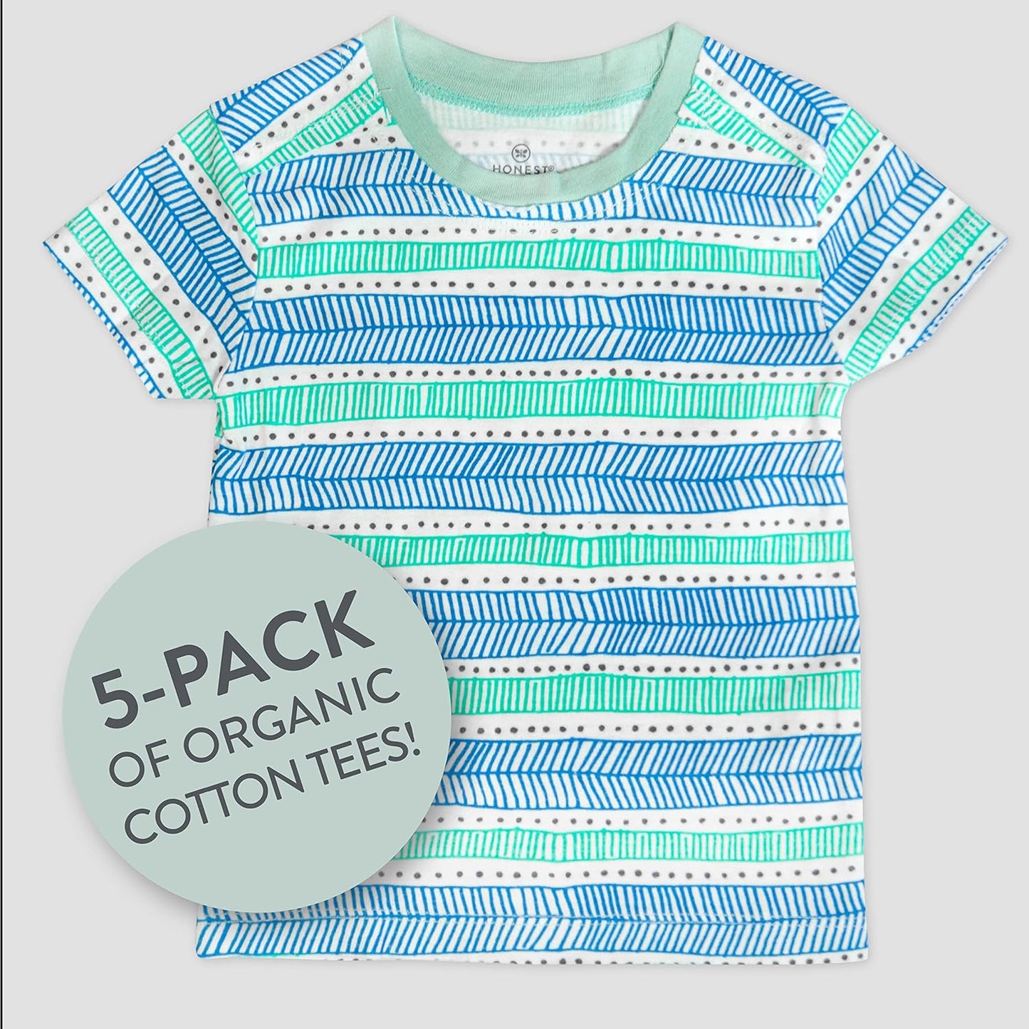 HonestBaby 5-Pack Short Sleeve T-Shirts 100% Organic Cotton Baby, Toddler, Little Kid, Boy, Girl, Unisex