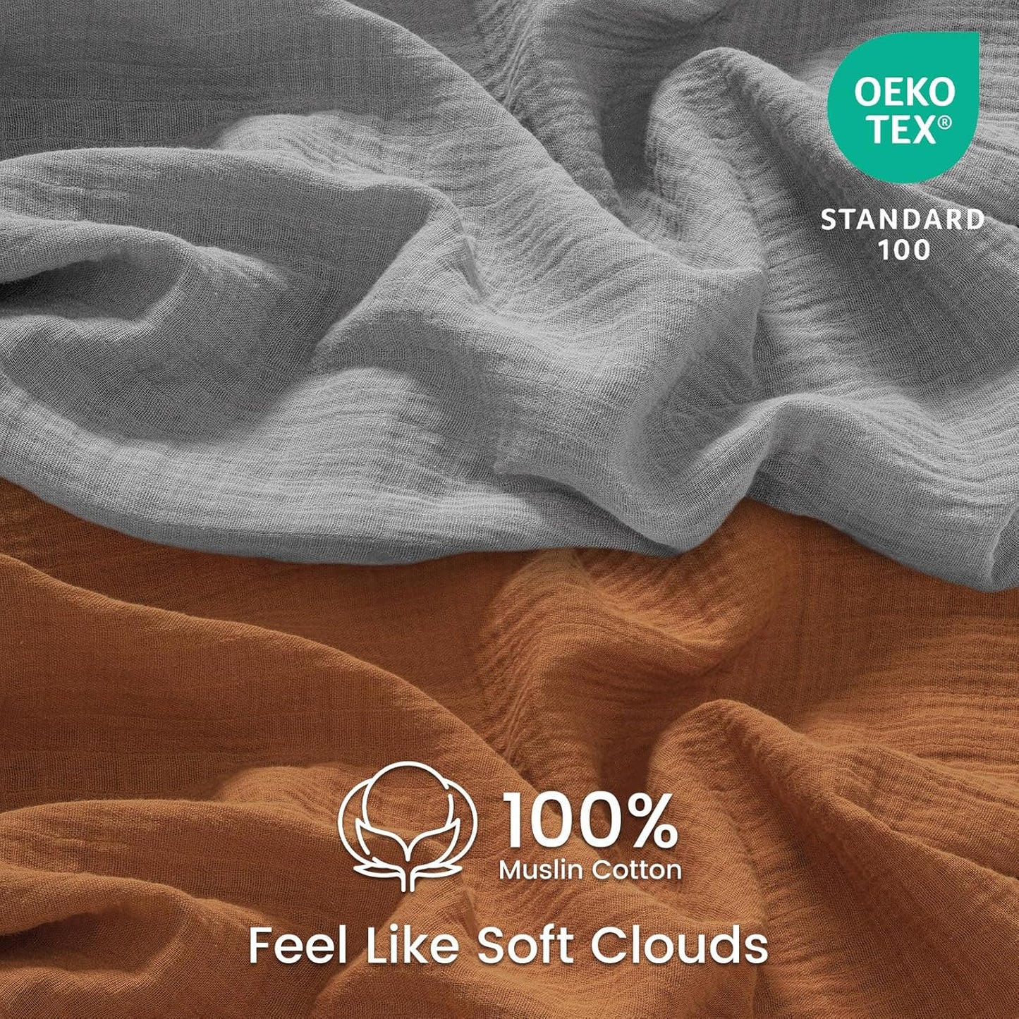 david's kids Muslin Crib Sheets for Boys Girls, 2 Pack 100% Cotton Soft Breathable Fitted Baby Sheet Set, 28x52 Inch Fits Standard Crib and Toddler Mattresses, Brown & Grey