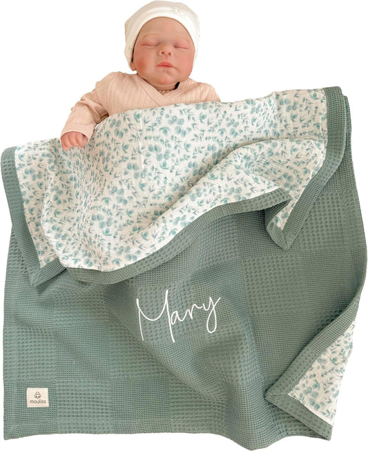 Personalized Baby Blanket with Name – Handmade 100% Organic Cotton Newborn Gift | Custom Knit Blanket for Boys, Girls, Kids & Baby Showers