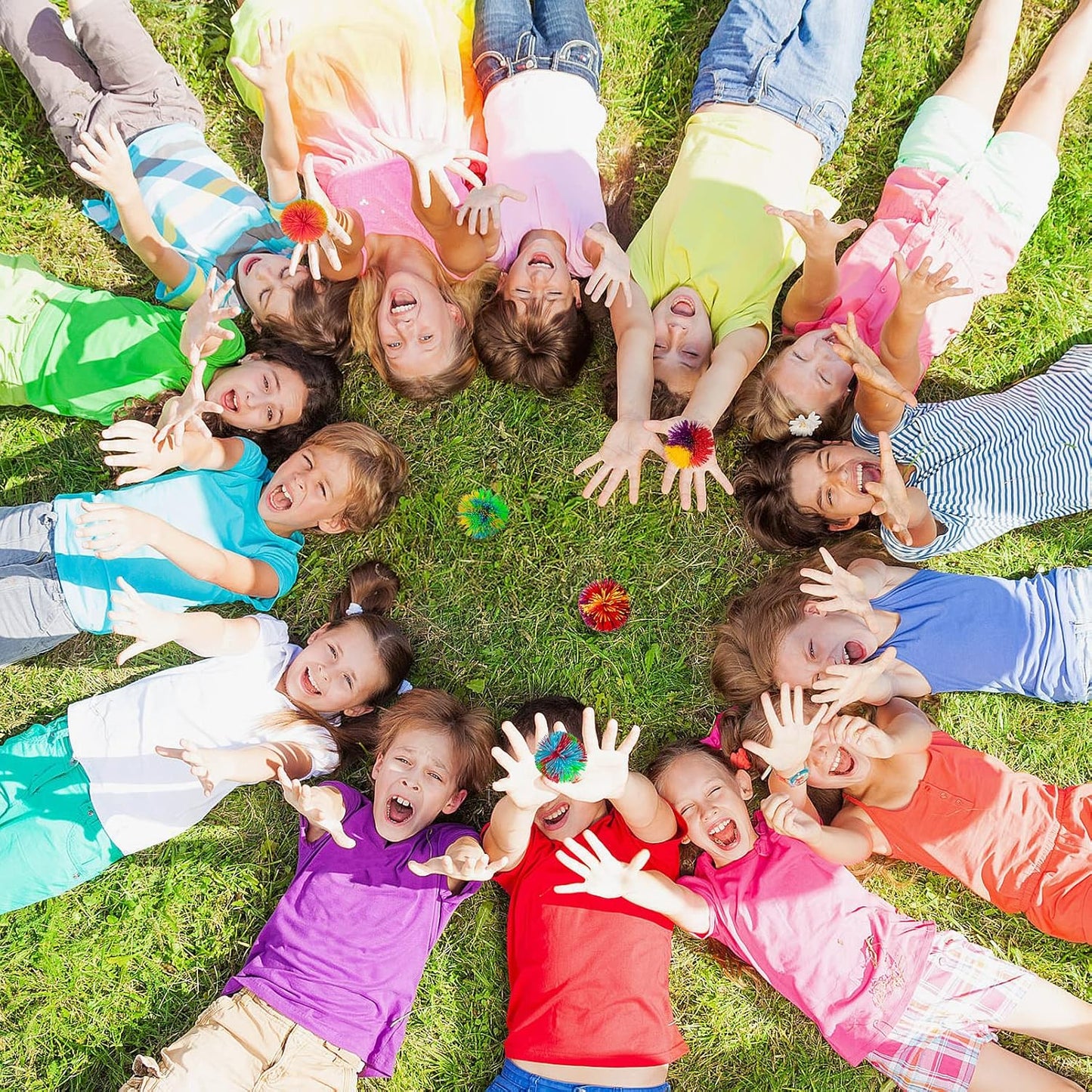 5 Pack Monkey Stringy Balls, Great Sensory Toys Stress Balls, Rainbow Pom Bouncy Balls Games 90s Toys Fun Party Favor