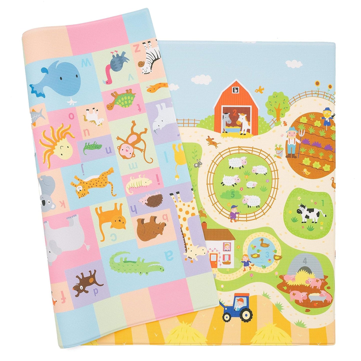 Baby Care Play Mat - Playful Collection (Busy Farm, Large) - Play Mat for Infants – Non-Toxic Baby Rug – Cushioned Baby Mat Waterproof Playmat – Reversible Double-Sided Kindergarten Mat