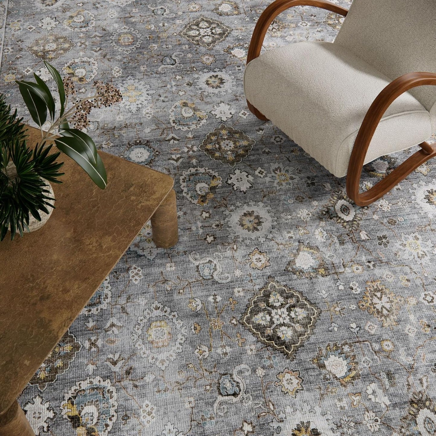 Machine Washable Rug for Living room: 5x7 Area Rugs Boho Vintage Rugs Stain Resistant Non Slip Low Pile Lightweight Soft Carpets for Bedroom Kitchen Dining Room Nursery Kids Room Farmhouse Home Office