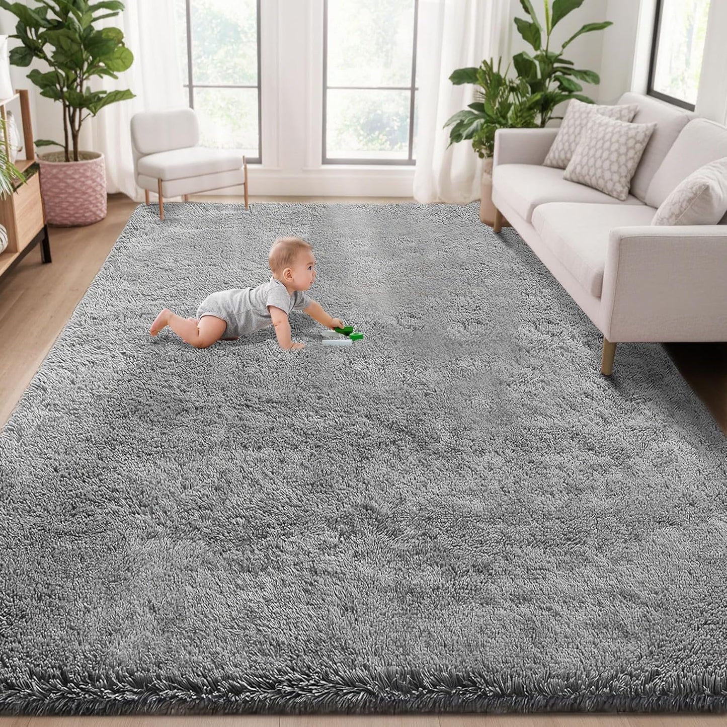 5x8 Area Rug for Living Room: Fluffy Shag Soft Washable Rugs Fuzzy Plush Indoor Carpet for Bedroom Nursery Playroom Dorm Kids Girls Boys Room (Grey, 5'x8')