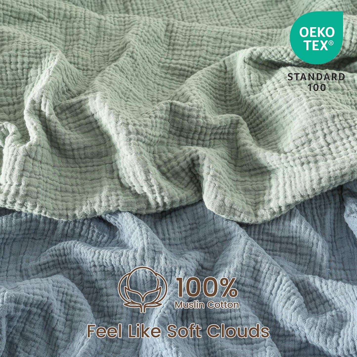 david's kids Muslin Mini Crib Sheets, 2 Pack Cotton Pack N Play Sheets for Boys Girls Neutral, Soft Breathable Baby Sheets Fit Pack N Play, Playard and Mini Crib Mattresses, Sage Green & Dusty Blue