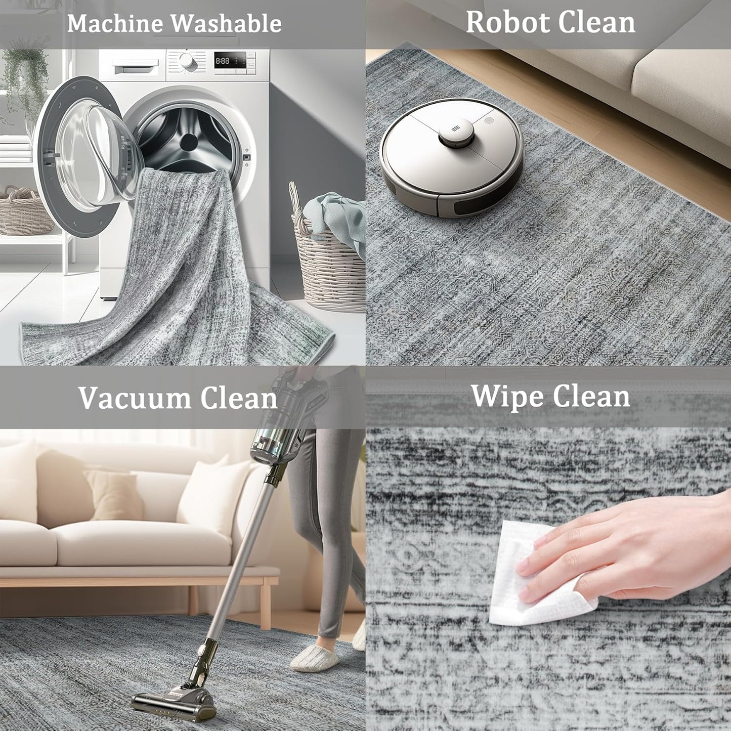 6x9 Area Rug Living Room Rugs - Washable Rug Large Modern Abstract Soft Thin Carpets Indoor Floor No Slip Vintage Carpet for Bedroom Under Dining Table Nursery Home Office Decor Gray Blue