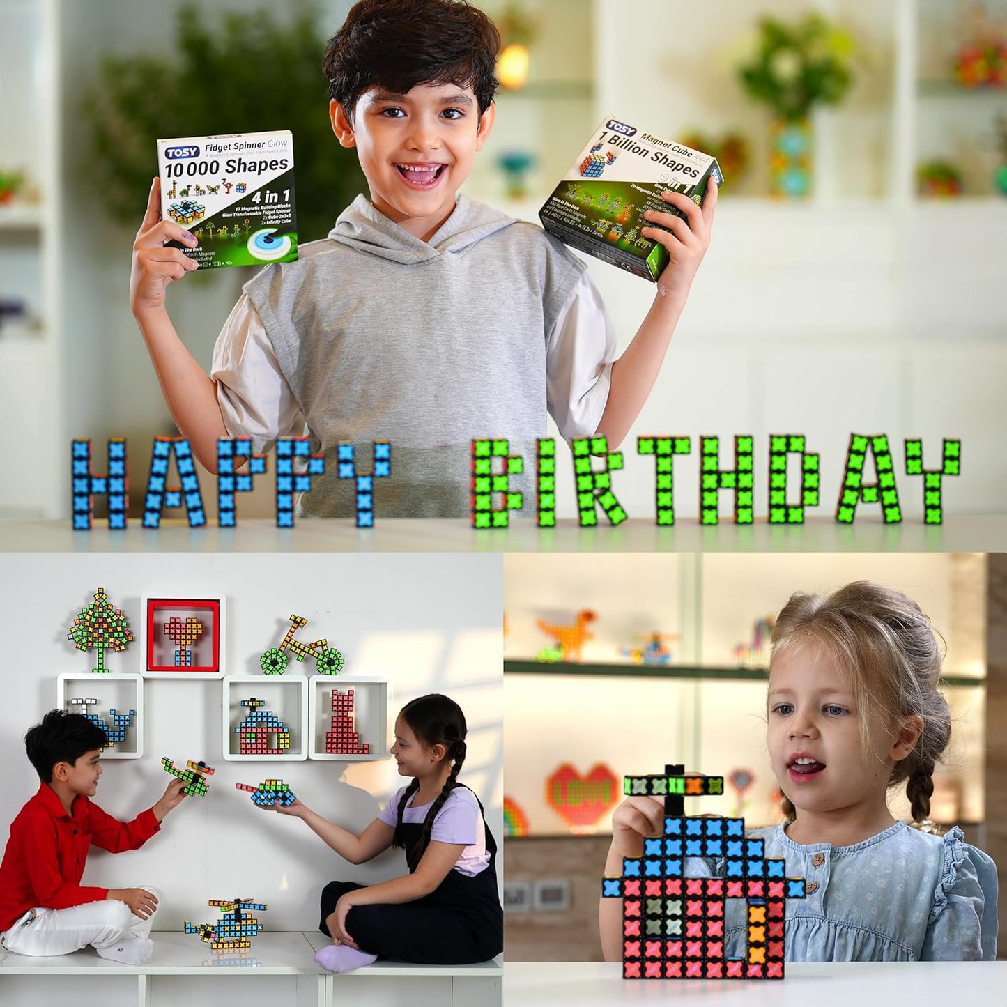 TOSY Magnet Cube 3x3 - 240 Magnets, 30 Blocks, 7in1 Toy: Puzzle Cube Game, Creative Building Blocks, Transformable Fidget Spinner, Infinity Cube, Magnet Tiles, UV Flashlight, Glowing STEM/STEAM Toy