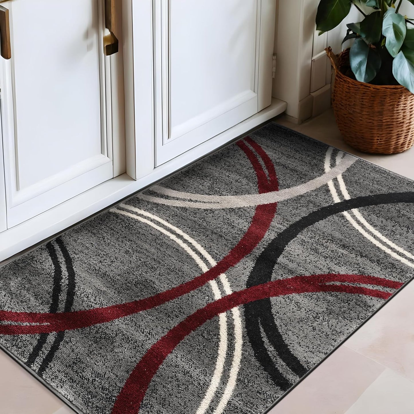 Rugshop Modern Wavy Circles Design Area Rug 2'7" x 4' Red