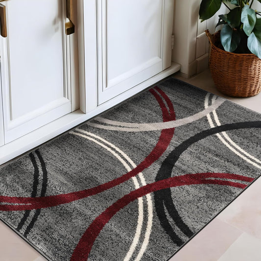 Rugshop Modern Wavy Circles Design Area Rug 2'7" x 4' Red