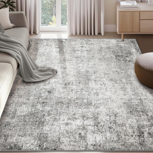Washable Area Rugs 5'x7' Non-Slip Modern Abstract Soft for Living Room Entryway Bedroom Nursery, Print Pattern, Gray White Grey