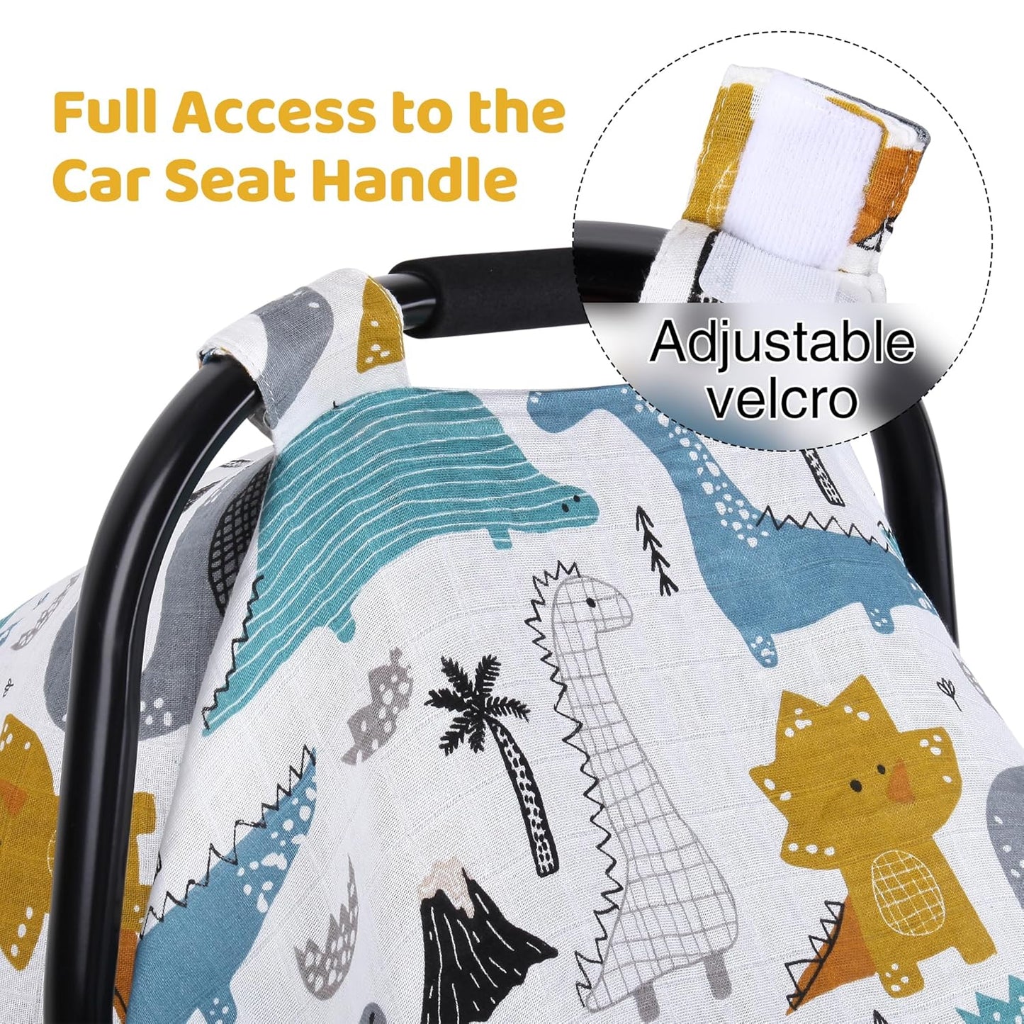 Rquite Dinosaurs Carseat Cover - Muslin Cotton Infant Car Seat Canopy, Breathable Baby Carrier Cover, Summer Stroller Sun Shade