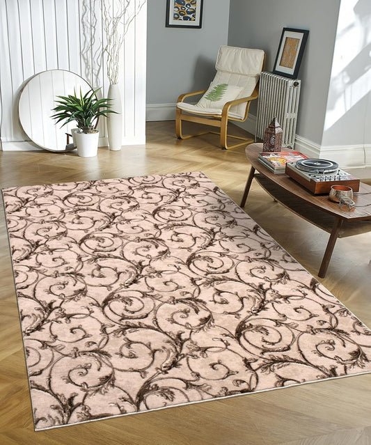 Non-Slip Washable 5x7 Area Rugs for Living Room Bedroom, Ultra Soft Bedside Rug, Indoor Floor Carpet for Kids Girls and Boys, Dorms, Nursery Rooms, Non-Skid Area Rug, Floral Beige Brown, 5' x 7'