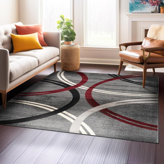 Rugshop Modern Wavy Circles Design Square Area Rug 6'6" x 6'6" Red