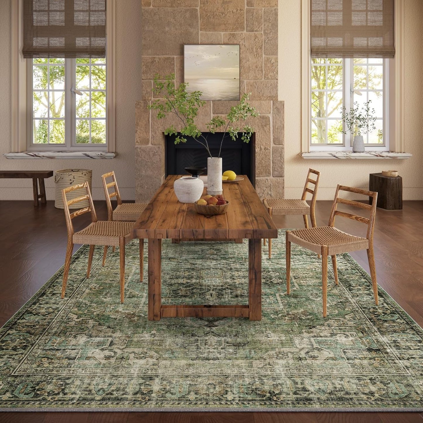 6x9 Area Rugs for Living Room: Washable Bedroom Rug Boho Vintage Rugs Stain Resistant Non Slip Low Pile Soft Lightweight Carpet for Kitchen Dining Room Farmhouse Nursery Kids Room