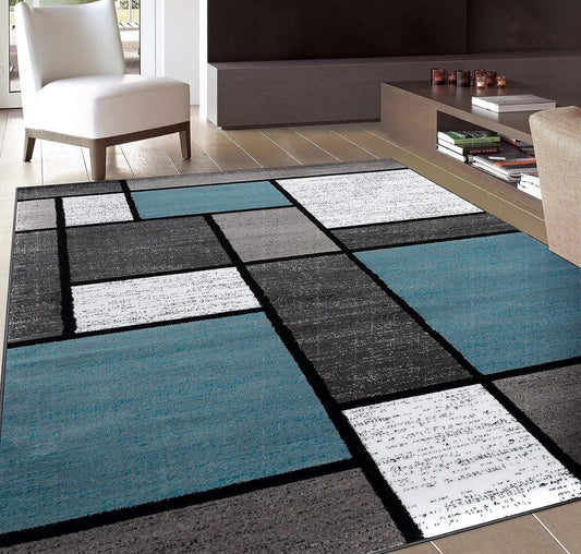 Rugshop Contemporary Modern Boxes for Home Office,Living Room,Bedroom,Kitchen Non Shedding Area Rug 9' X 12' Blue/Gray