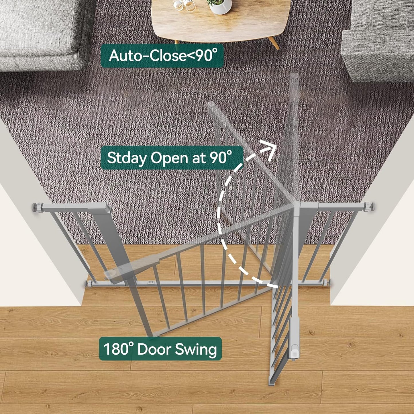 BABELIO 36-Inch Tall Baby Gate, 26-40" Wide Auto-Close Pet Gate, Easy Install and No-Drilling, Pressure Mounted with Wall Protectors and Extension Kits, Gray