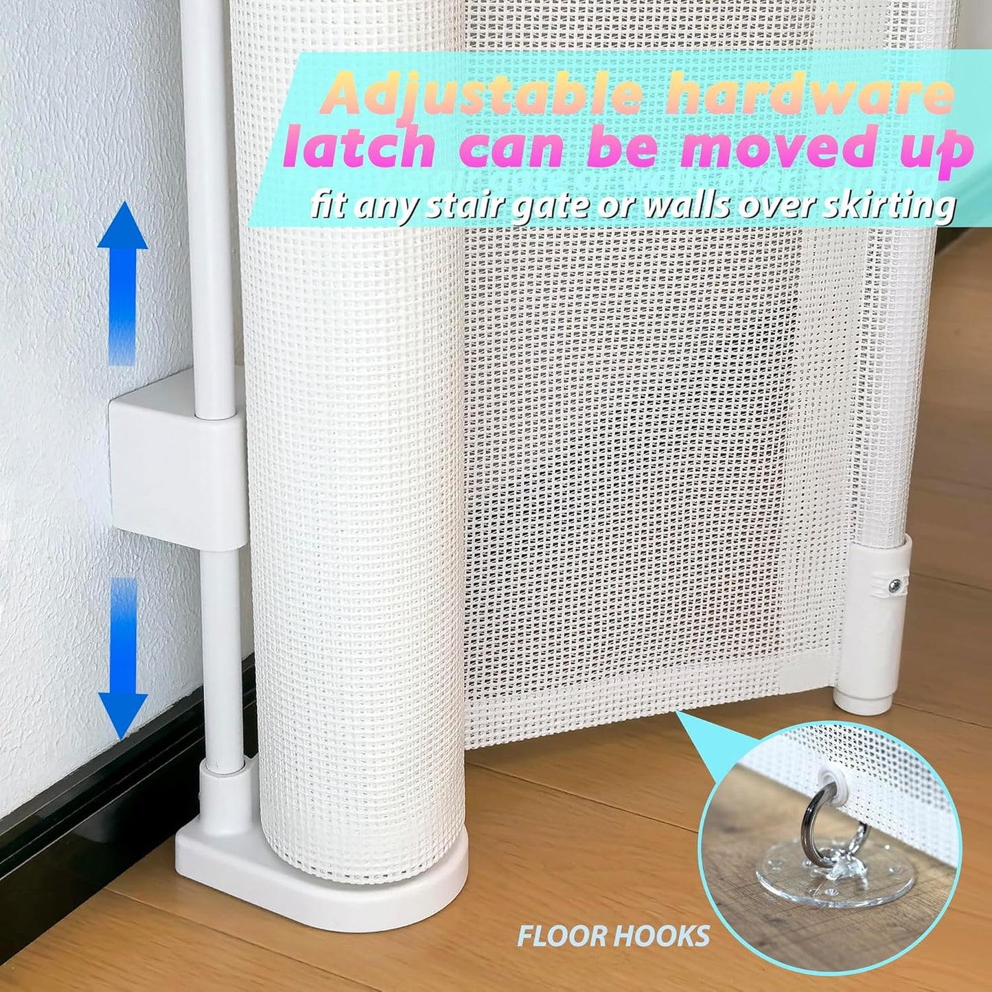 Retractable Baby Gates for Stairs, 55" Wide Baby Gate Dog Gate, 41" Tall Retractable Pet Gate for Doorways, Child Safety Gates Mesh Gate with Fiberglass Rods for Stairways, Hallways, Indoor/Outdoor