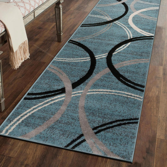 Rugshop Modern Wavy Circles Design Runner Rug 2'7" x 6' Blue