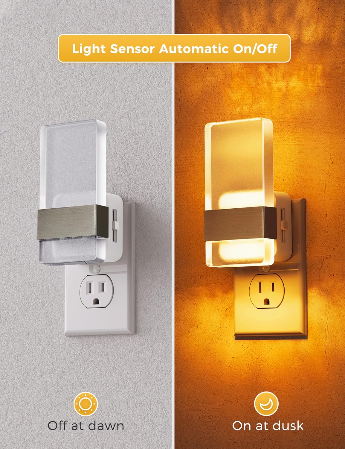 L LOHAS LED Night Light, Amber Night Lights Plug Into Wall, 2 Pack Dusk-to-Dawn Sensor Decorative Night Light, 0-100LM Dimmable Nightlights, Wall Sconce-Style Acrylic Nitelight for Bathroom, Hallway