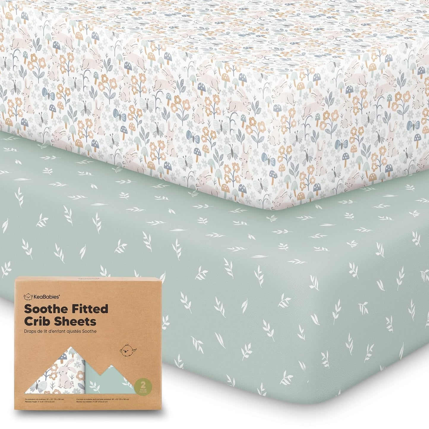 KeaBabies 2-Pack Organic Crib Sheets for Boys, Girls - 52x28 Fitted Crib Mattress Sheet Neutral, Breathable Jersey Cotton Cover for Baby Bed, Toddler Mattress, Soft & Cute Prints (Prairie)