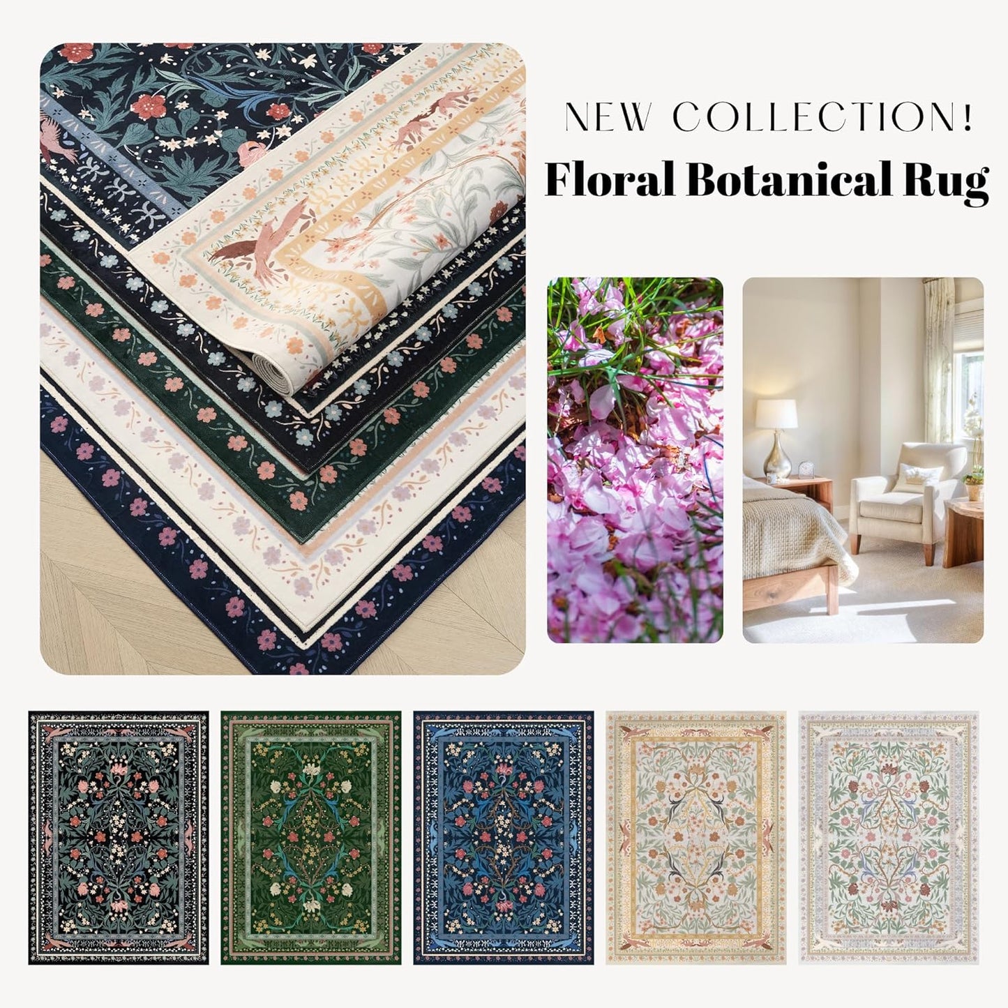 Runner Rug for Kitchen Rug Non Slip 2'x6' Washable Rugs with Rubber Backing Soft Vintage Floral Botanical Carpet Runner for Kitchen, Laundry, Bedroom, Bathroom, Black