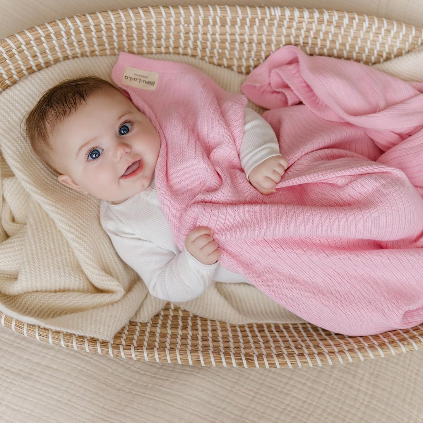 Organic Ribbed Swaddle Blanket for Boys & Girls - 100% Luxury Organic Soft Cotton Knit Warm Cozy Cuddle Stroller Crib Blanket for Newborns, Infants, & Toddlers (Bubblegum)