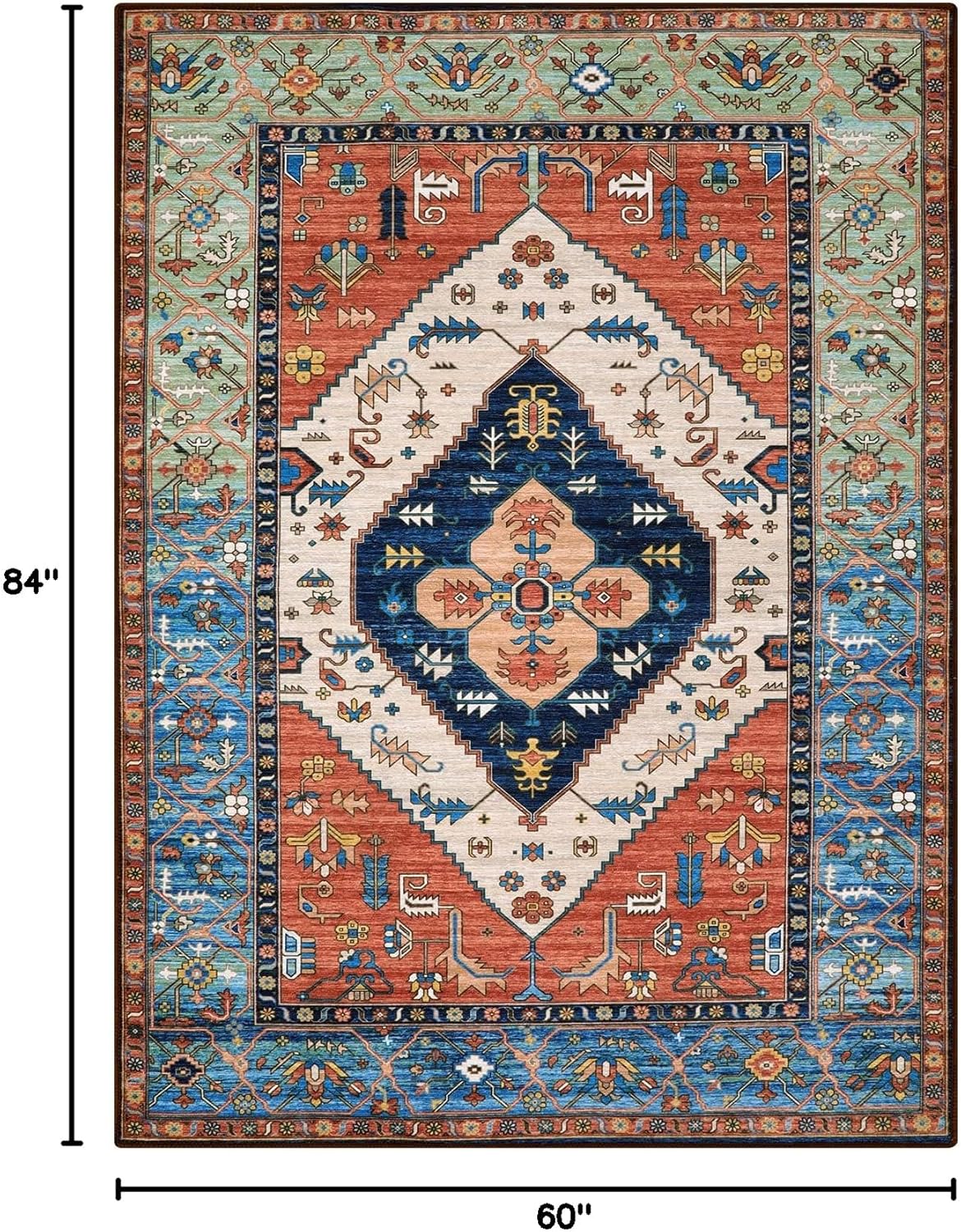 Lahome Boho Machine Washable Rugs - 5x7 Area Rugs for Living Room Non-Slip Oriental Throw Bedroom Rug Ultra-Thin Large Office Dining Room Rug Accent Floor Carpet for Kitchen Laundry Room