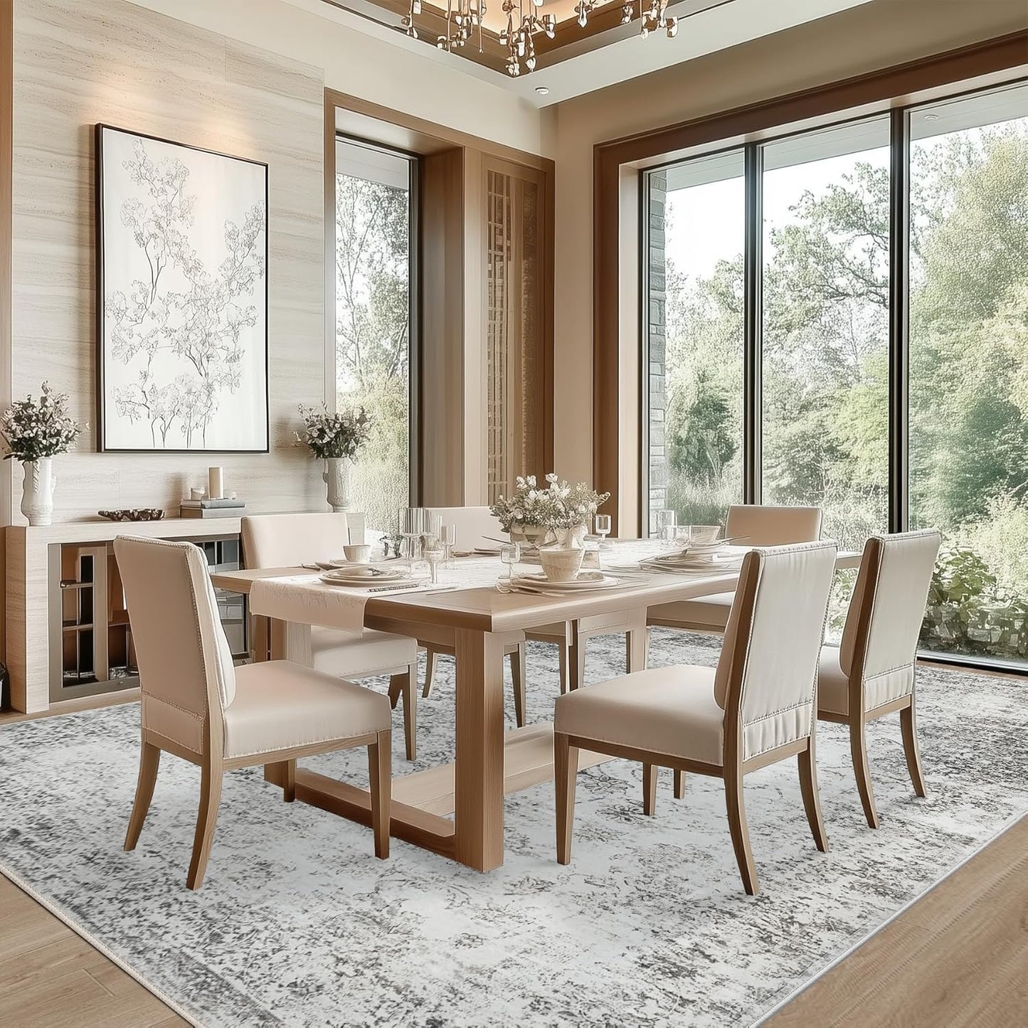 5x7 Area Rug Living Room Rugs - Washable Rug Large Modern Abstract Soft Thin Carpets Indoor Floor No Slip Vintage Carpet for Bedroom Under Dining Table Nursery Home Office Decor Gray