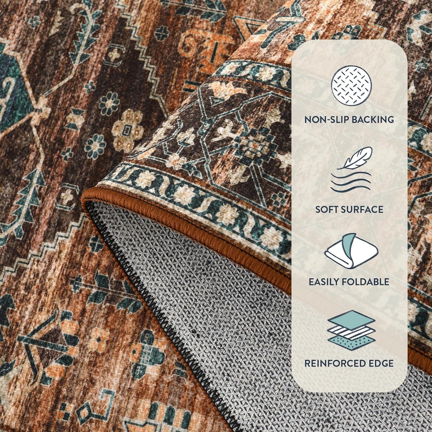 Lahome Washable Living Room Area Rug - 3x5 Non-Slip Ultra-Thin Rugs for Entryway, Throw Small Stain Resistant Kitchen Rugs, Vintage Medallion Print Carpet Rug for Office Bedroom Laundry Room Office