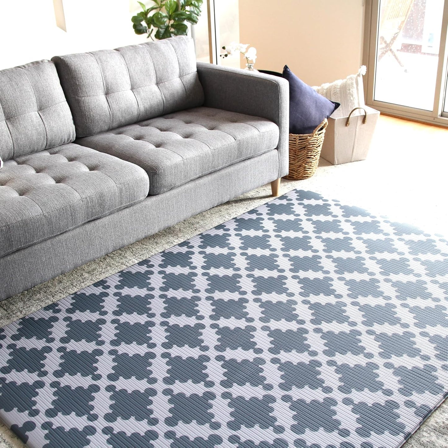 Cushmat Stylish Reversible Foam Play Mat (Large, Luxe NAT - Sage Grey Star) - Soft, Waterproof, Durable Play mat for Infants, Babies, Toddler, Kids & Grownup - 6.5ft x 4.5ft